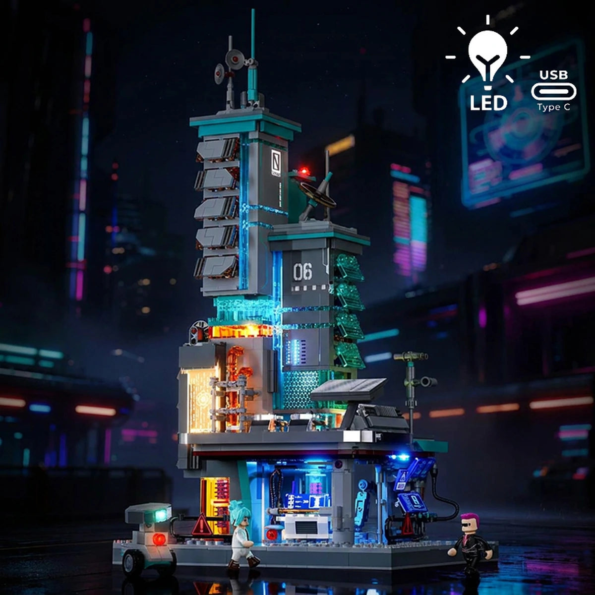Lumibricks Cyberpunk Neoncity 17010 Neon Tech Station - Image 1