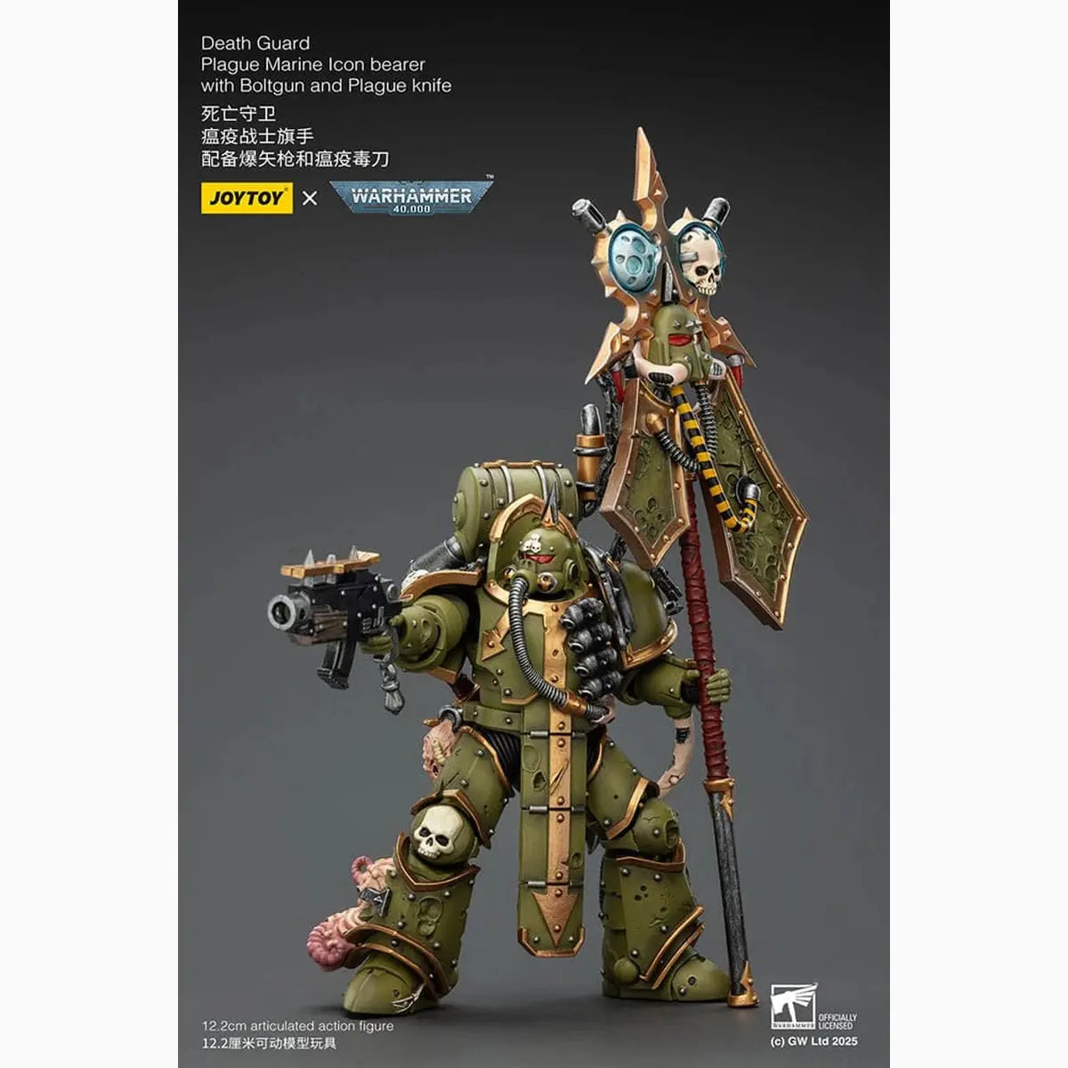 Warhammer 40,000 figurine Death Guard Plague Marine Icon bearer with Boltgun and Plague knife 12 cm - Image 6