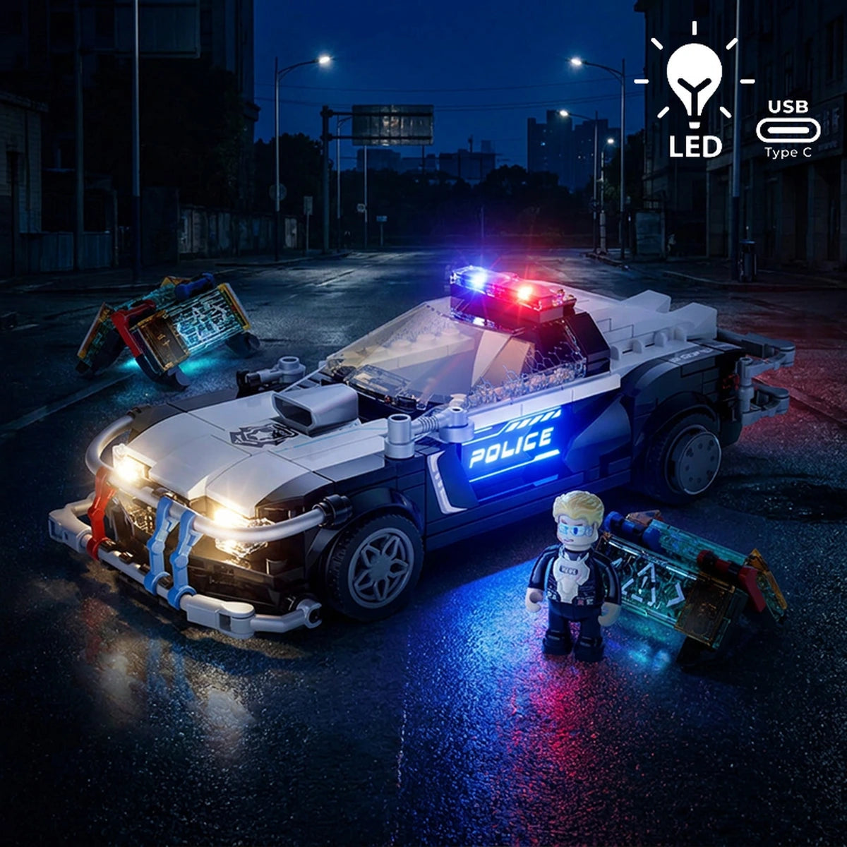 Lumibricks Cyberpunk Neoncity 17002 Police Patrol Car - Image 1