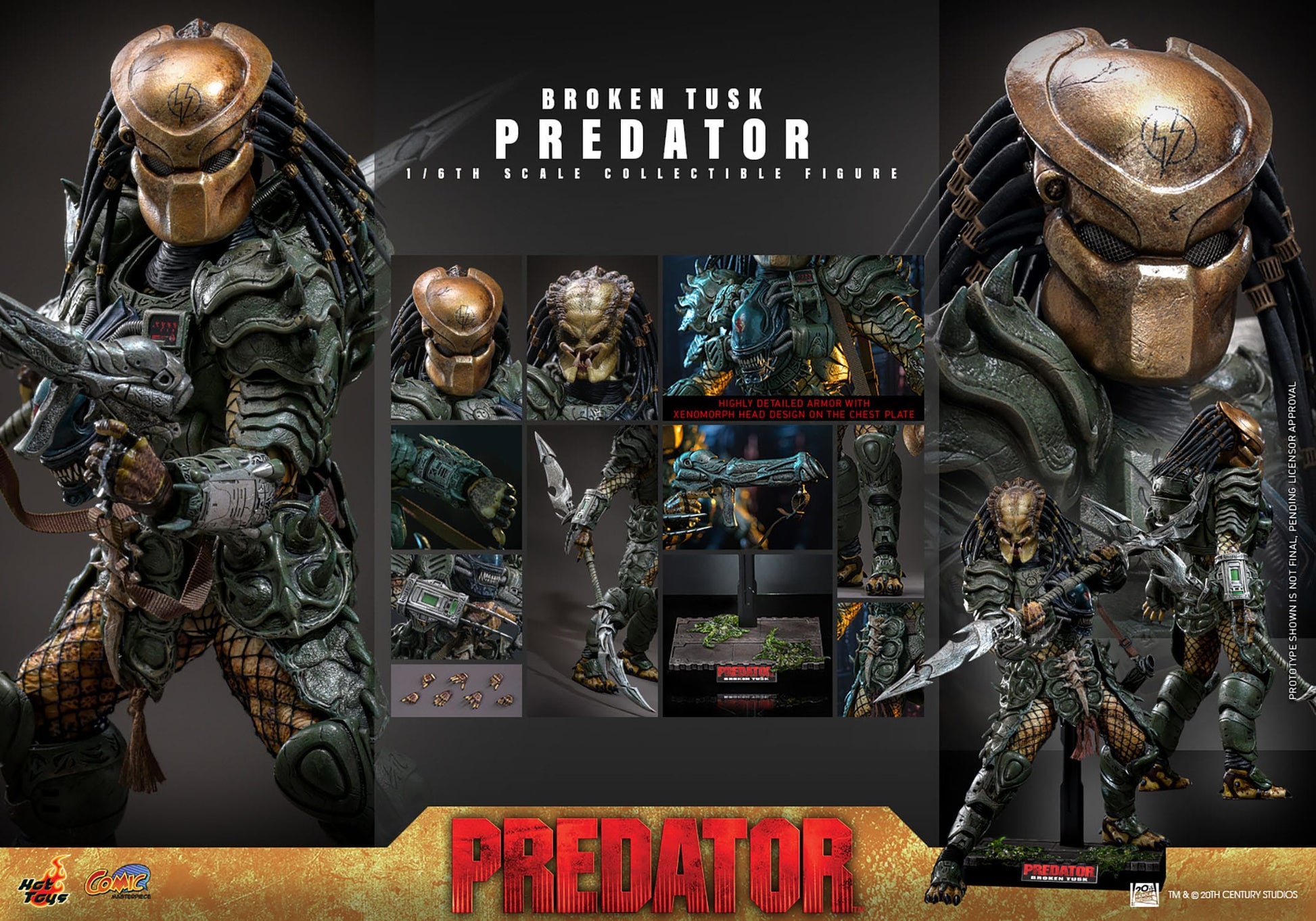 Alien vs. Predator figurine Comic Masterpiece 1/6 Broken Tusk Predator 35 cm Hot Toys