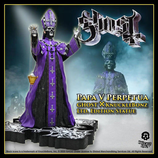 Ghost Papa V Perpetua statuette Rock Iconz Purple Robes 22cm Knucklebonz