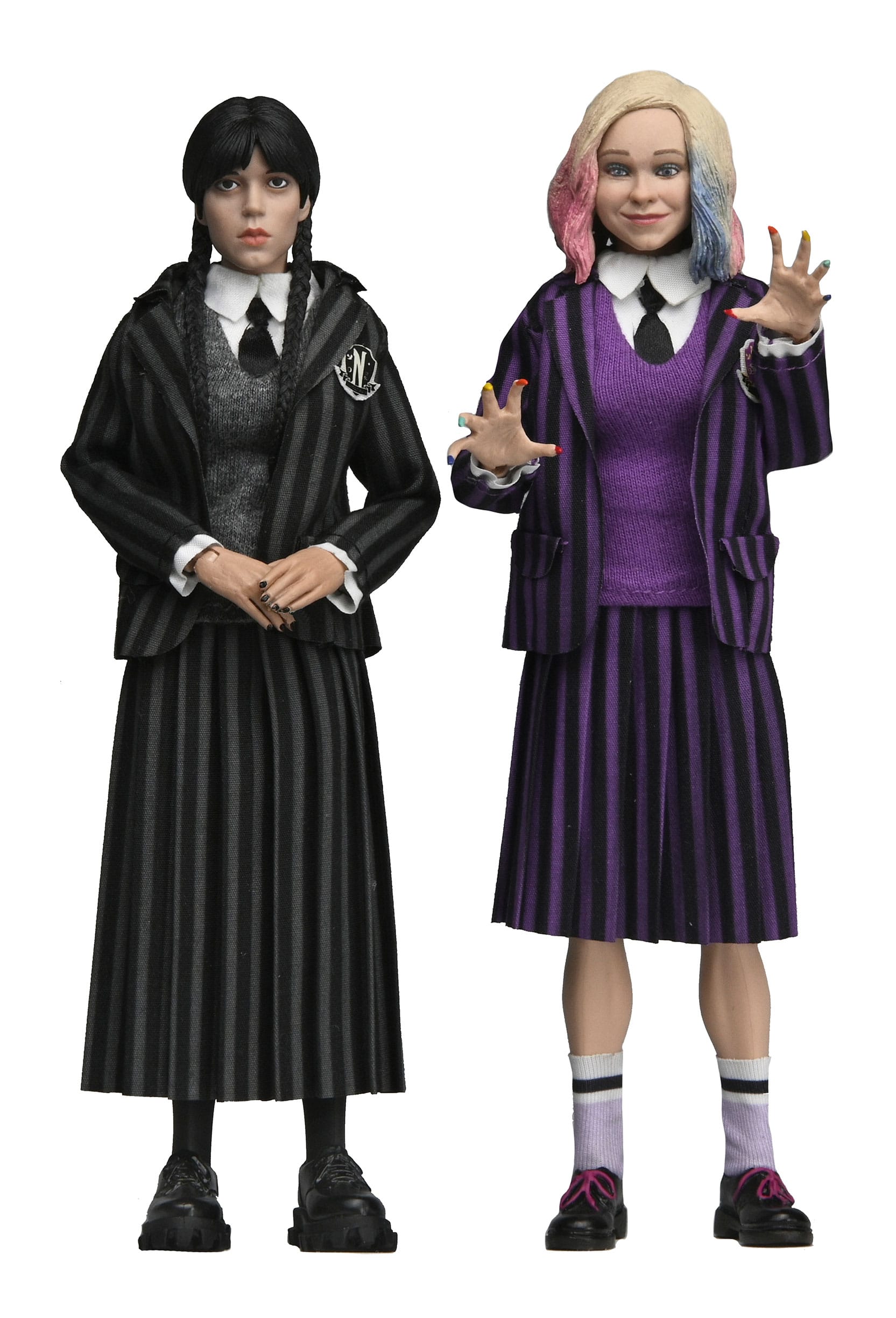 Mercredi Wednesday Pack de 2 figurines Wednesday Addams (Nevermore Uniform) et Enid 20cm Neca