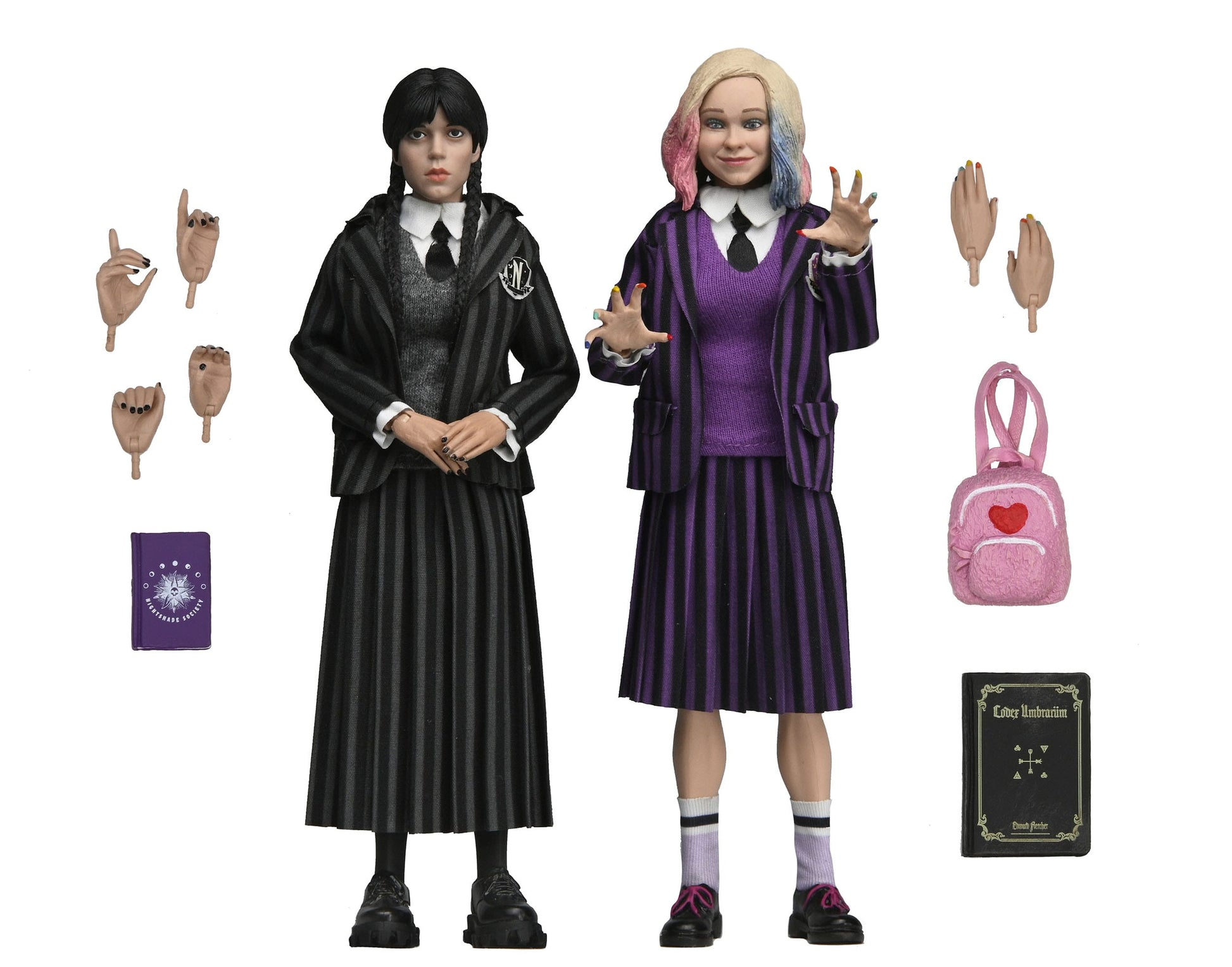Mercredi Wednesday Pack de 2 figurines Wednesday Addams (Nevermore Uniform) et Enid 20cm Neca