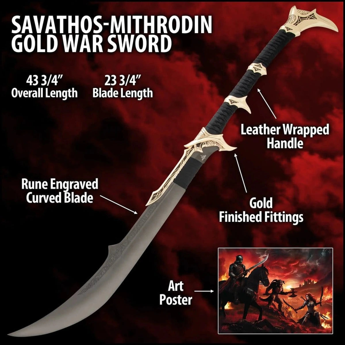 Kit Rae Swords of the Ancients réplique Savathos-Mithrodin épée de guerre Gold Version 111 cm - Image 4