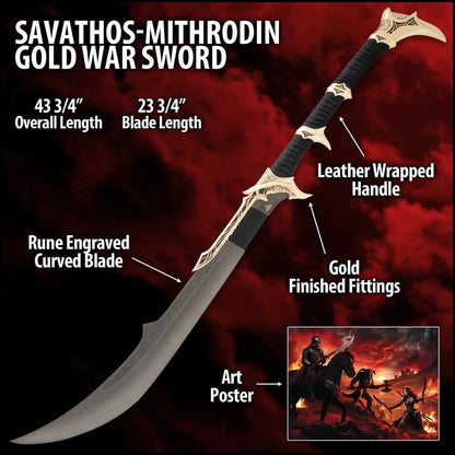 Kit Rae Swords of the Ancients réplique Savathos-Mithrodin épée de guerre Gold Version 111 cm - Image 4