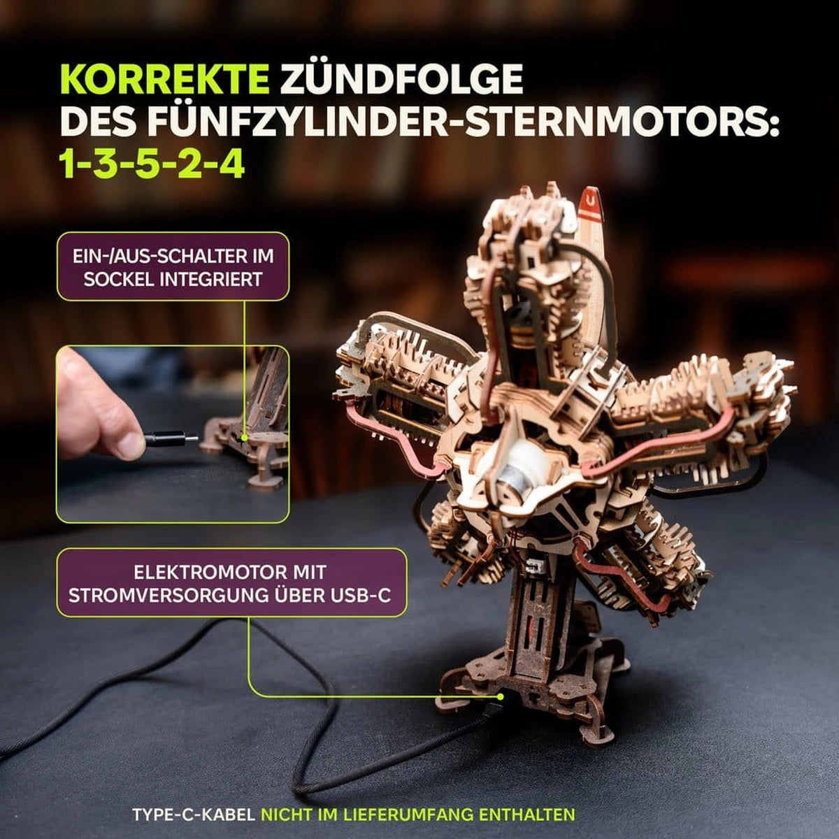 Ugears 3D maquette en bois R-5 Moteur d'avion 25 cm - Image 7