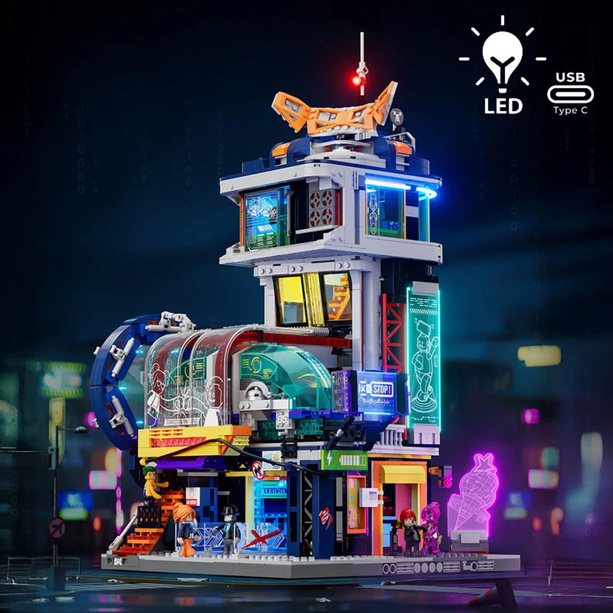 Lumibricks Cyberpunk Neoncity 17006 Floating Train Station - Image 1