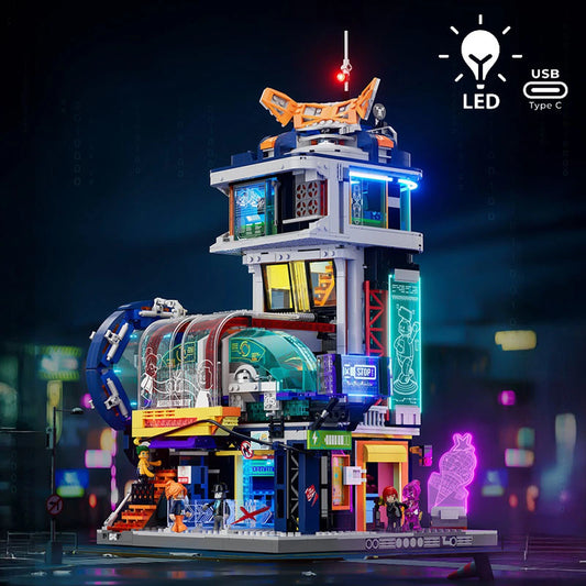 Lumibricks Cyberpunk Neoncity 17006 Floating Train Station - Image 1