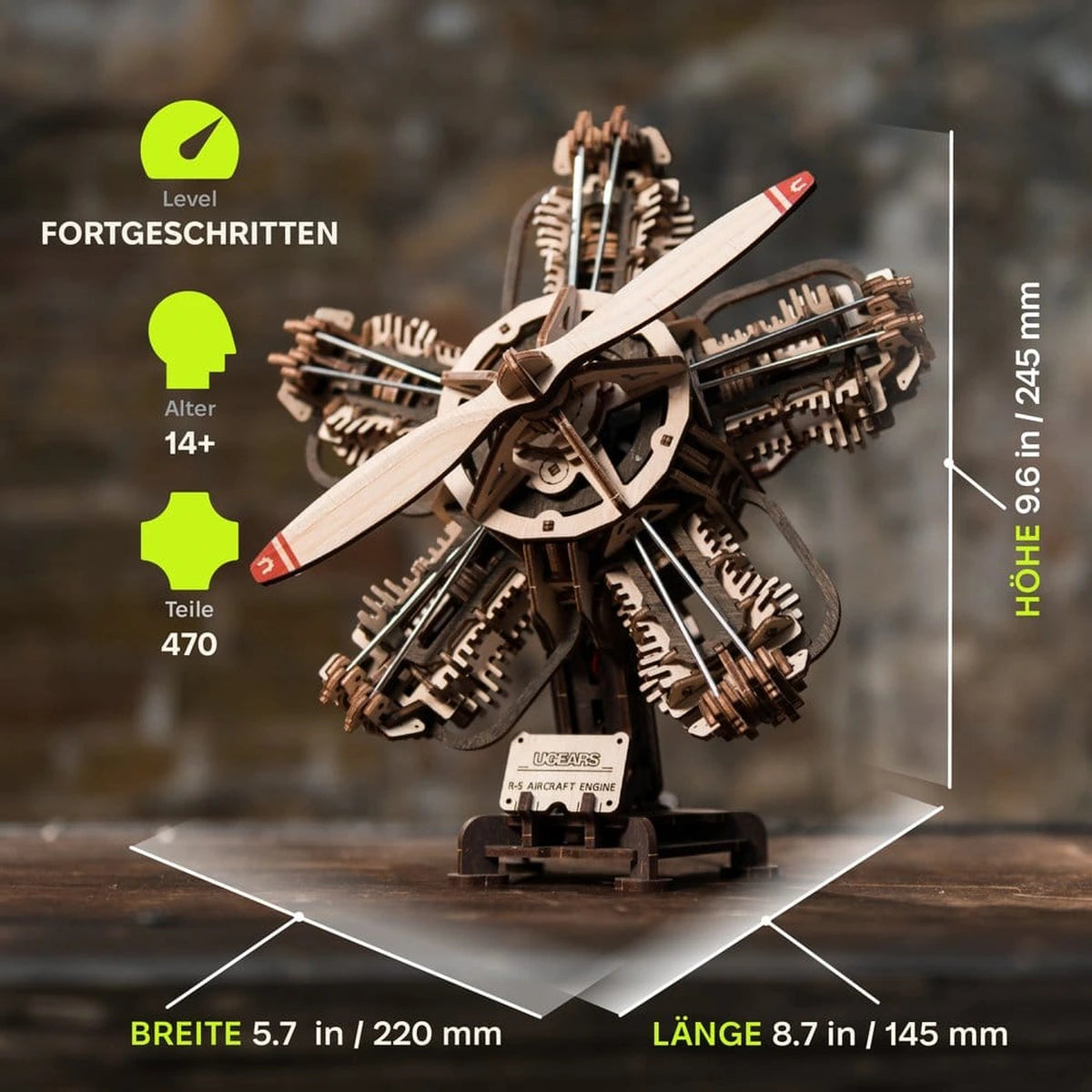 Ugears 3D maquette en bois R-5 Moteur d'avion 25 cm - Image 4