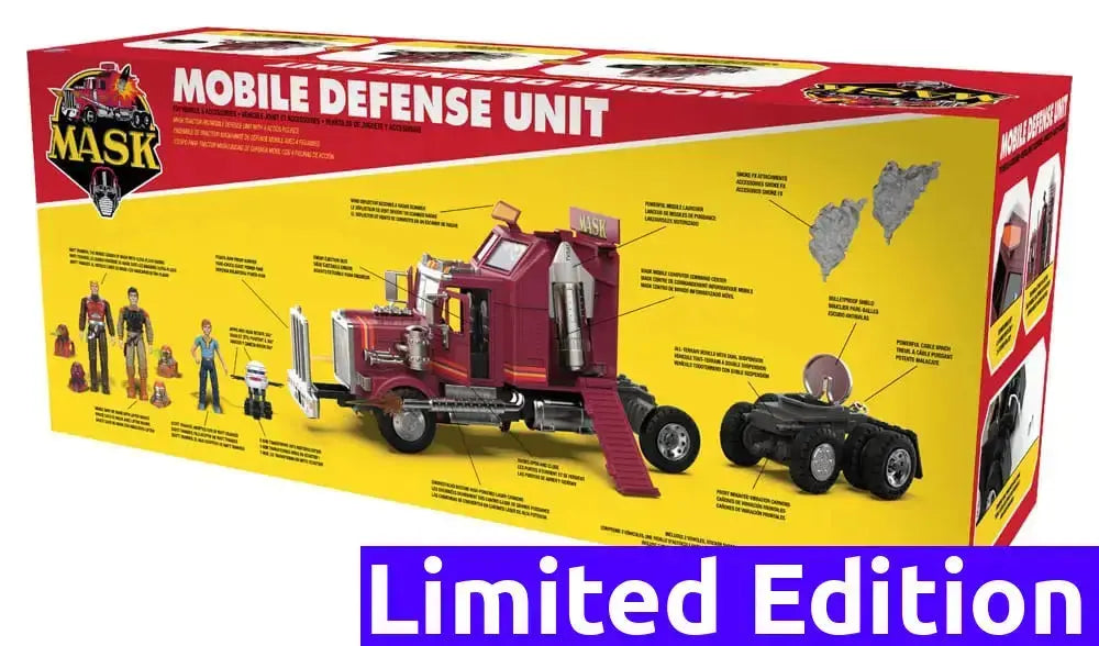 MASK Rhino véhicule Mobile Defense Unit (MDI) + Figurines Scott Trakker & T-BOB SDCC 2025 Exclusive The Loyal Subjects
